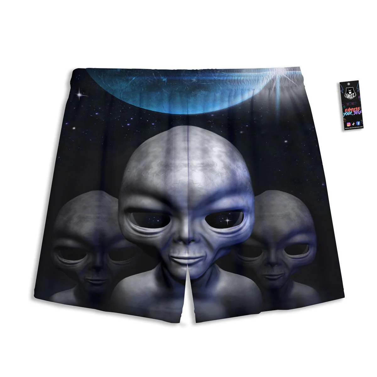 3D Grey Alien Print Mesh Shorts - Image 2