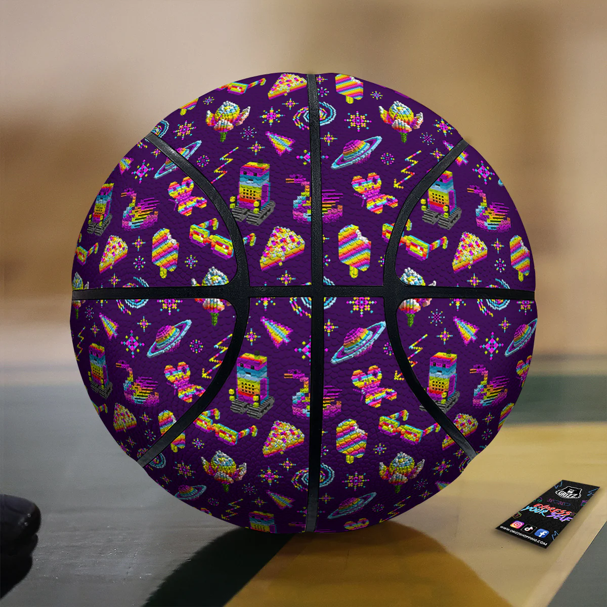 3D Pixel Cartoon Print Pattern Basketball