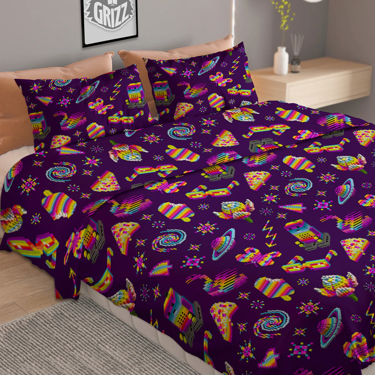 3D Pixel Cartoon Print Pattern Duvet Cover Bedding Set - Image 2