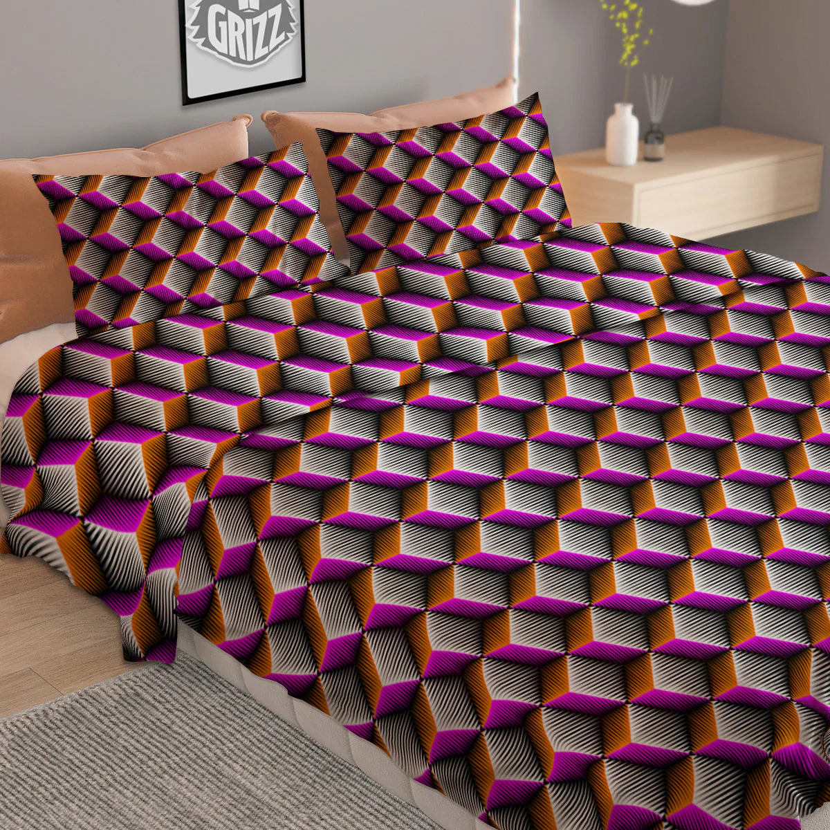 3D Rhombus Print Pattern Duvet Cover Bedding Set - Image 2