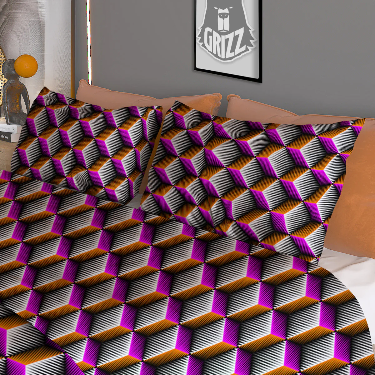 3D Rhombus Print Pattern Duvet Cover Bedding Set - Image 3