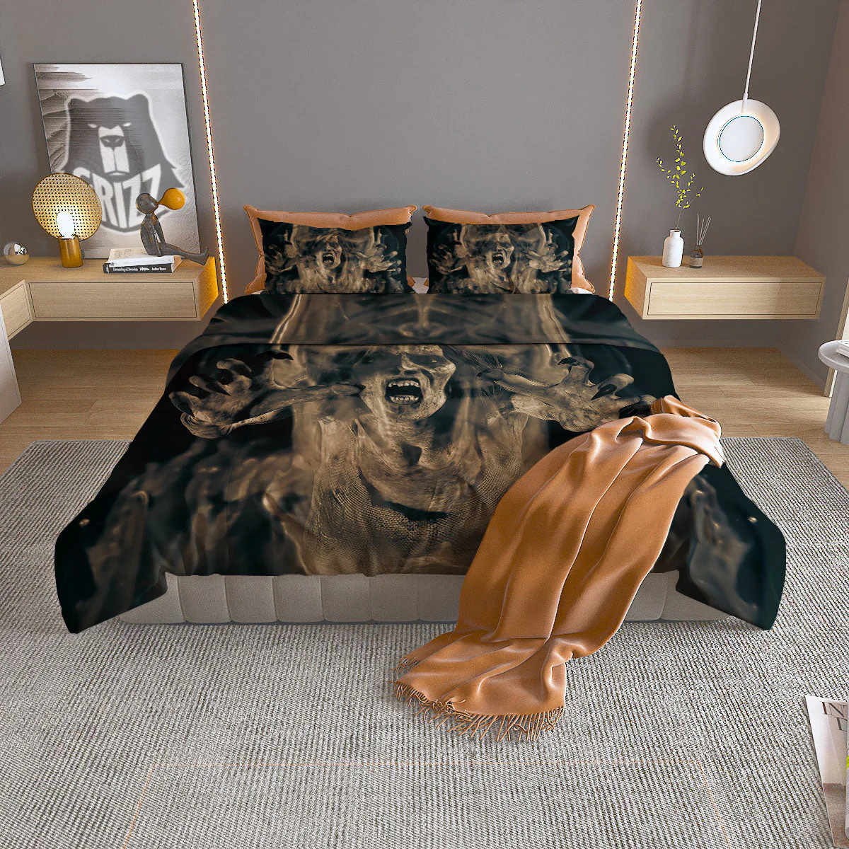 3D Screaming Ghost Horror Print Duvet Cover Bedding Set