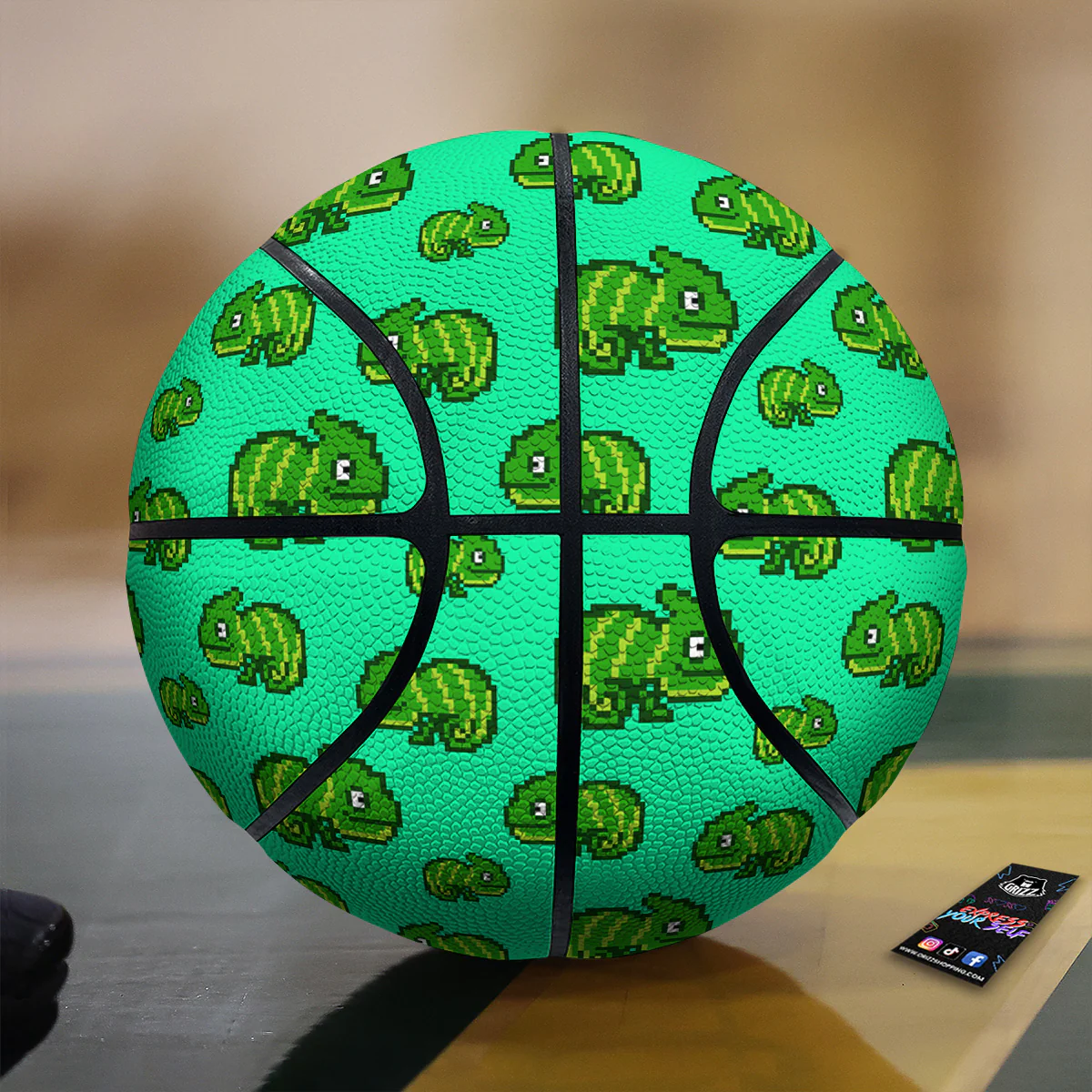 8 Bit Pixel Green Chameleons Print Pattern Basketball