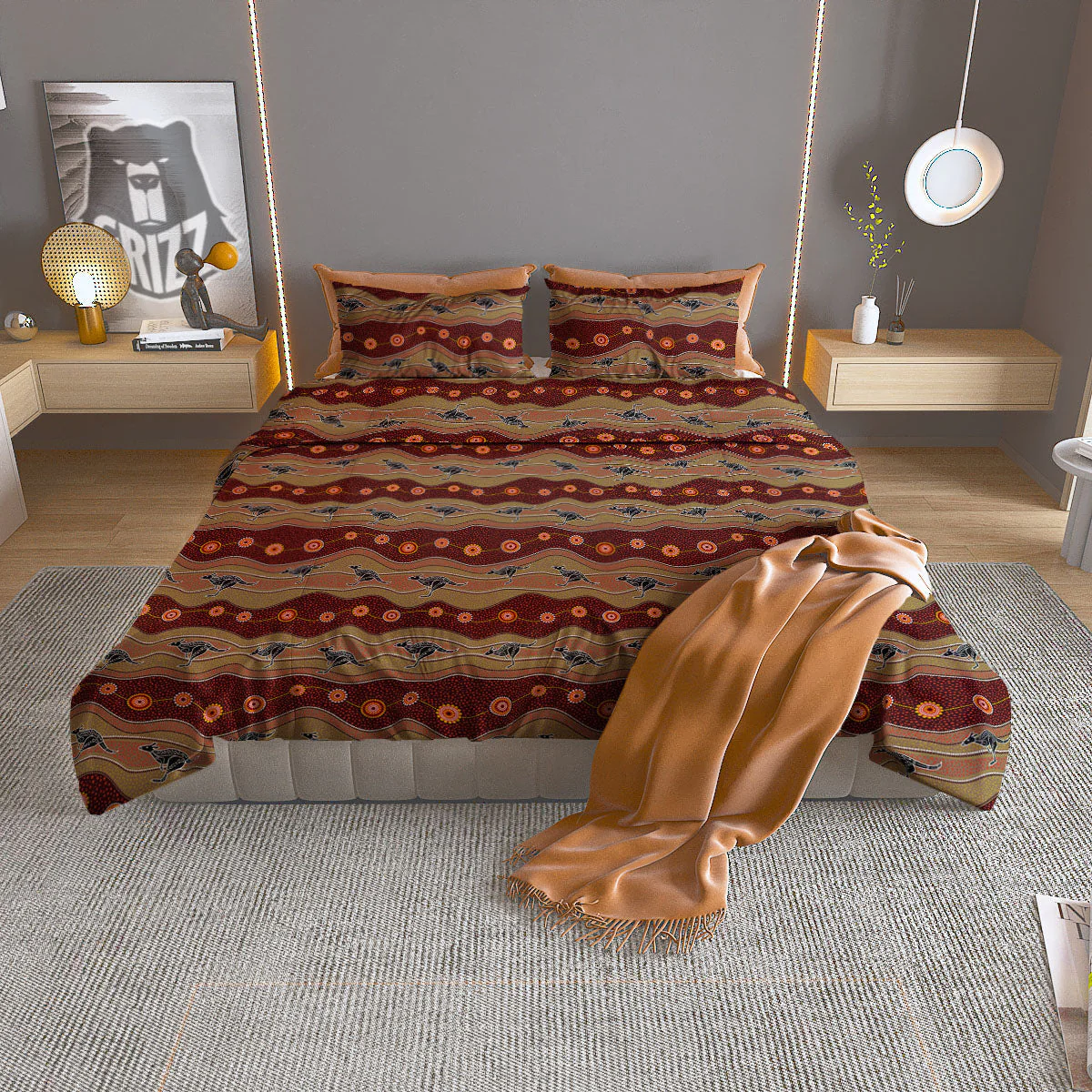 Aboriginal Australian Kangaroo Print Duvet Cover Bedding Set