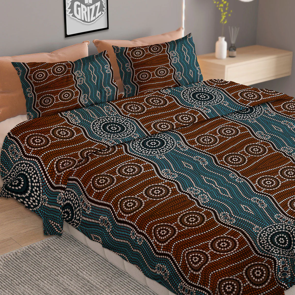 Aboriginal Dot Australia River Print Duvet Cover Bedding Set - Image 2