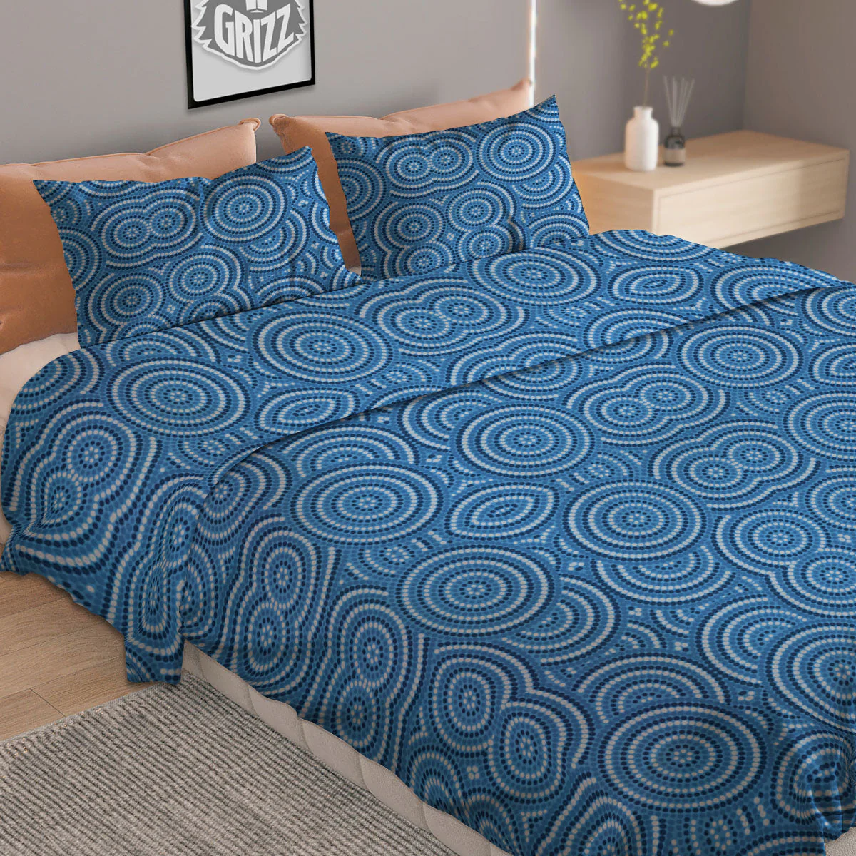 Aboriginal Dot Blue Print Pattern Duvet Cover Bedding Set - Image 2