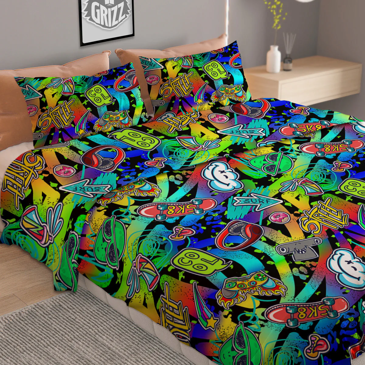 Abstract Alien Graffiti Text Print Pattern Duvet Cover Bedding Set - Image 2