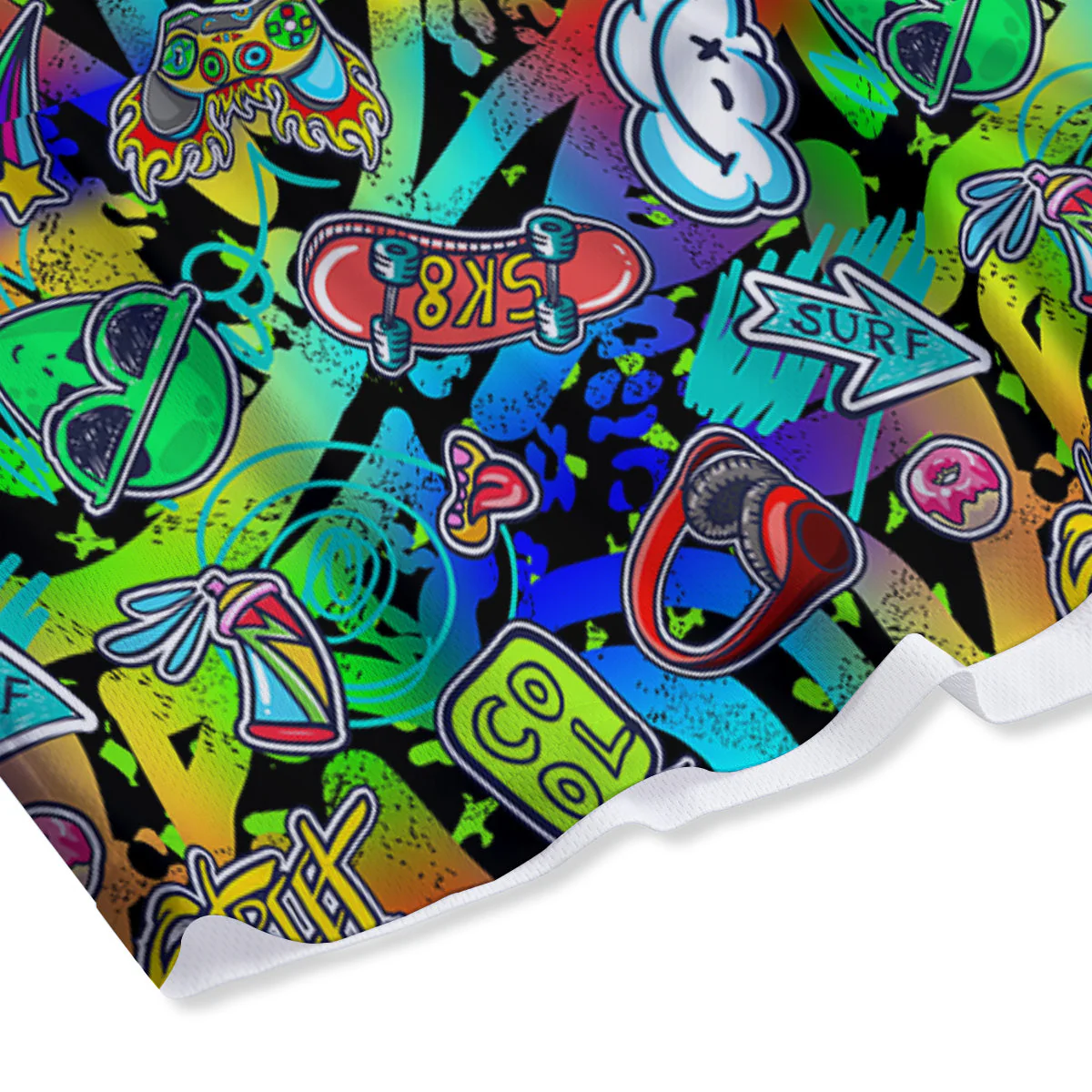 Abstract Alien Graffiti Text Print Pattern Mesh Shorts - Image 4