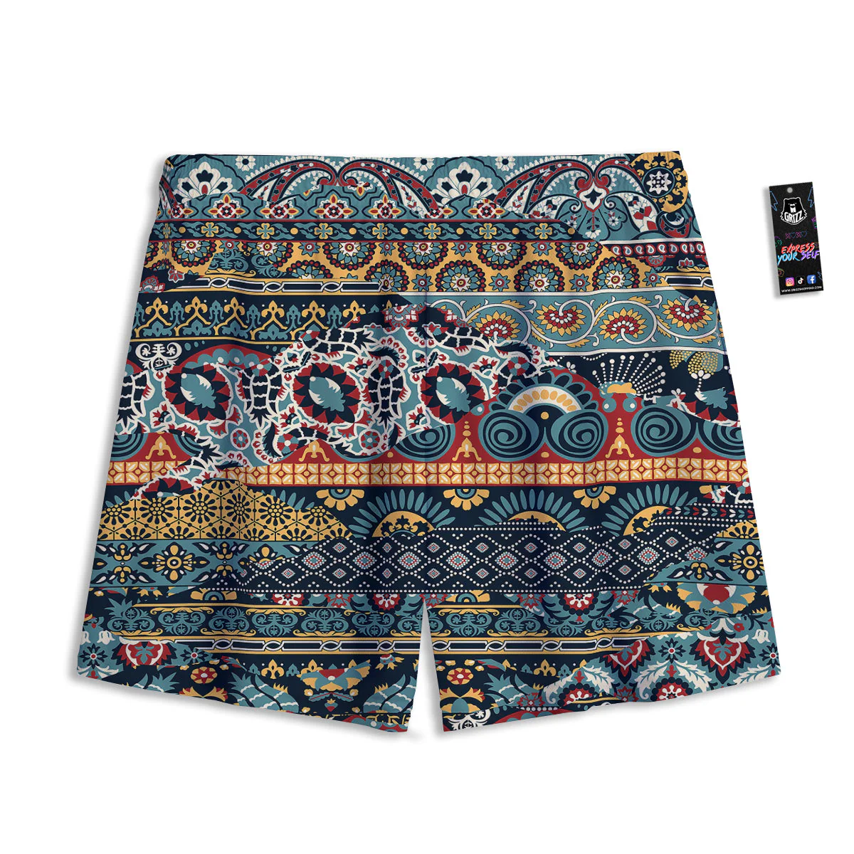 Abstract Arabian Paisley Print Mesh Shorts - Image 2
