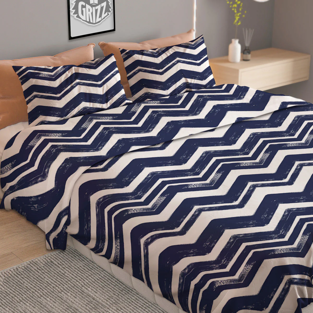 Abstract Chevron Watercolor Blue Print Pattern Duvet Cover Bedding Set - Image 2