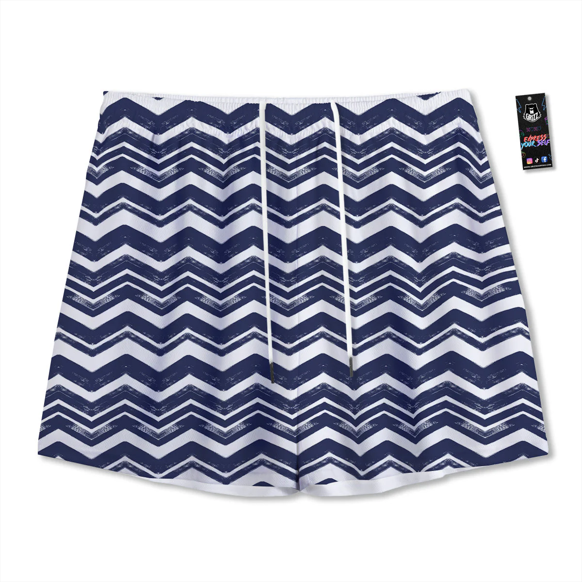 Abstract Chevron Watercolor Blue Print Pattern Mesh Shorts