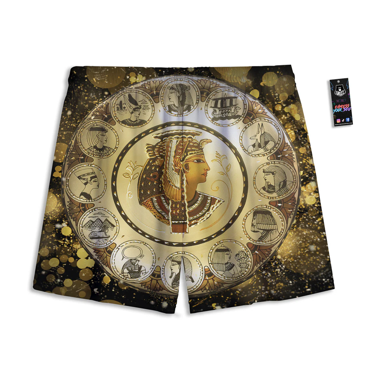 Abstract Cleopatra Print Mesh Shorts - Image 2