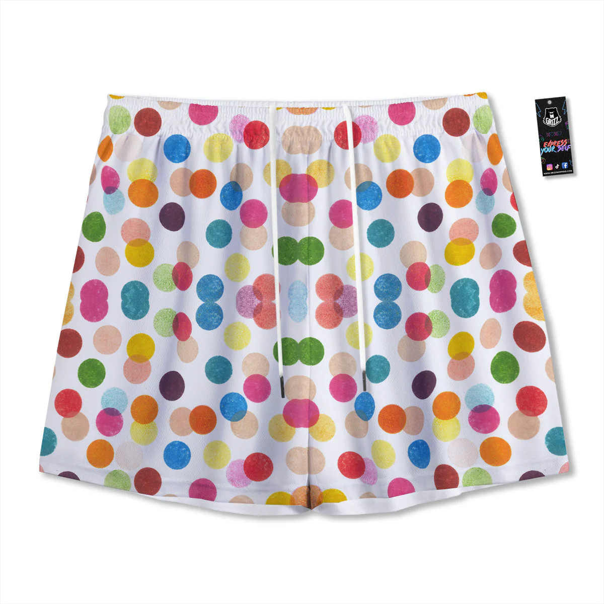 Abstract Colorful Polka Dots Print Pattern Mesh Shorts