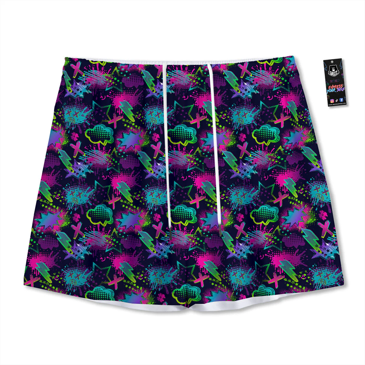 Abstract Graffiti Emoji Print Pattern Mesh Shorts