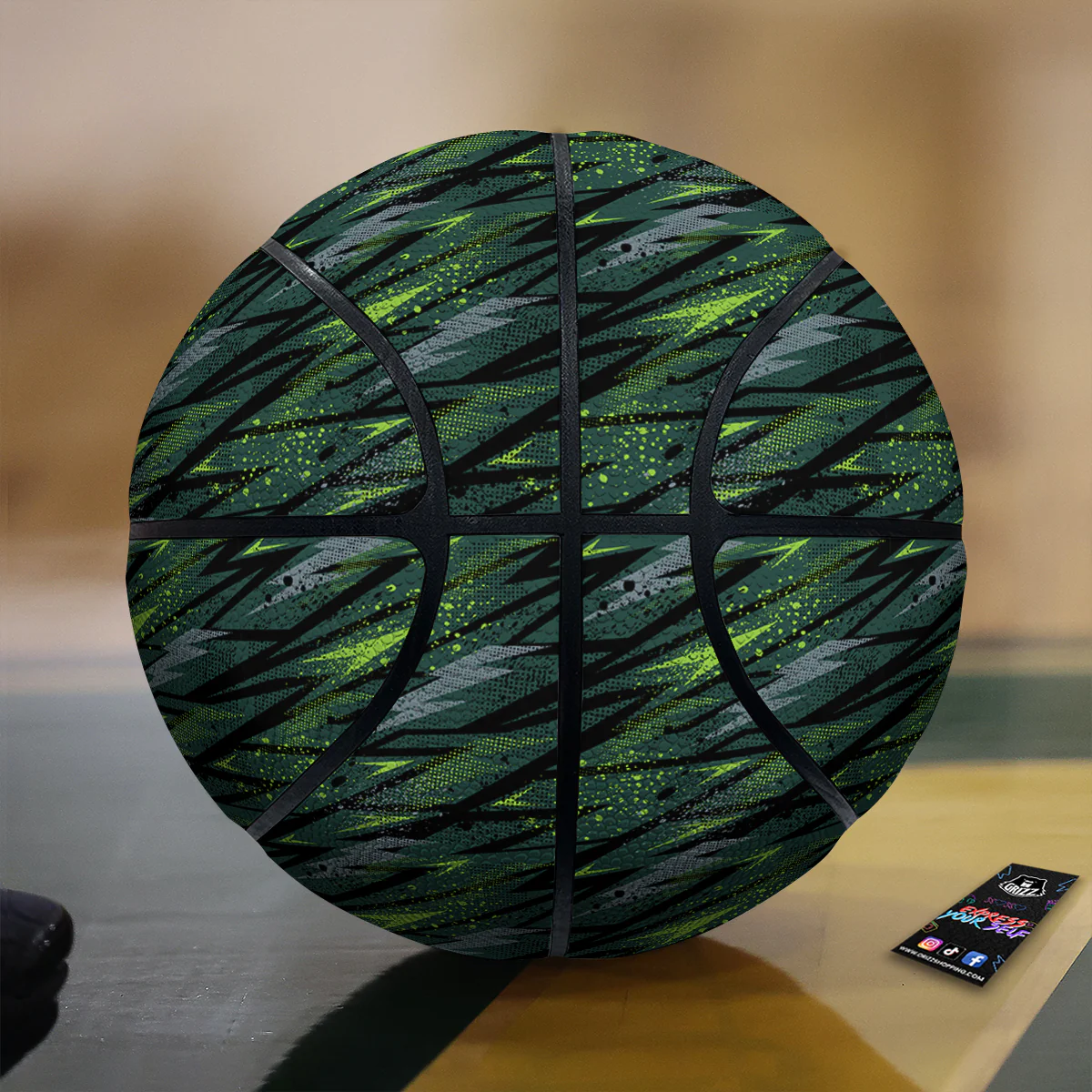 Abstract Green Lightning Print Pattern Basketball