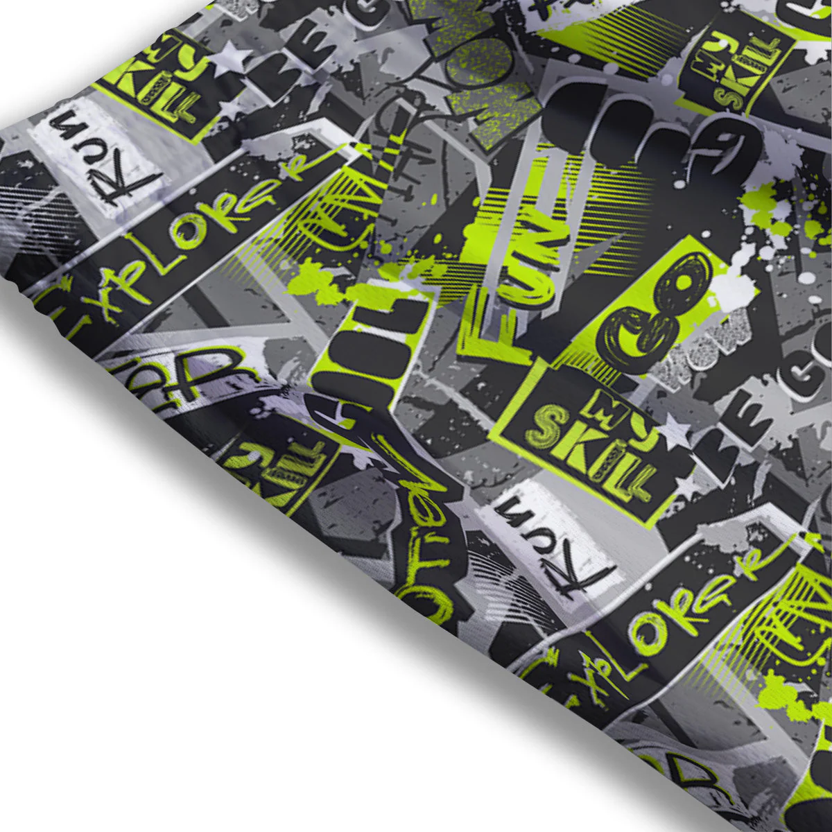 Abstract Grey And Neon Green Graffiti Print Pattern Mesh Shorts - Image 3