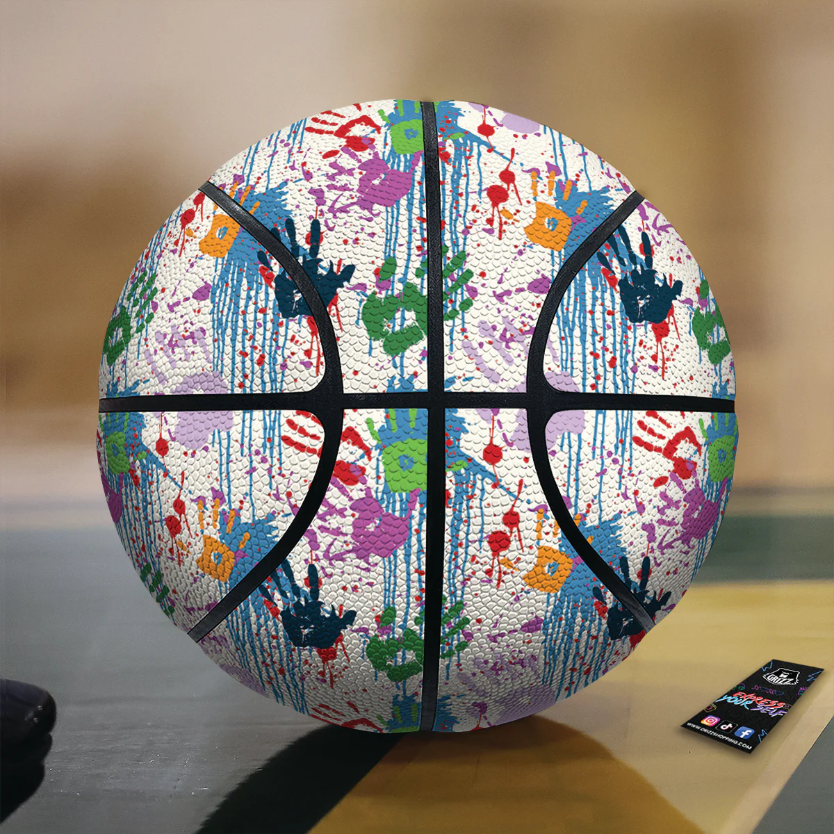 Abstract Hand Prints Colorful Print Pattern Basketball