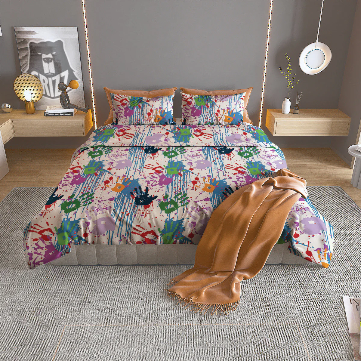Abstract Hand Prints Colorful Print Pattern Duvet Cover Bedding Set