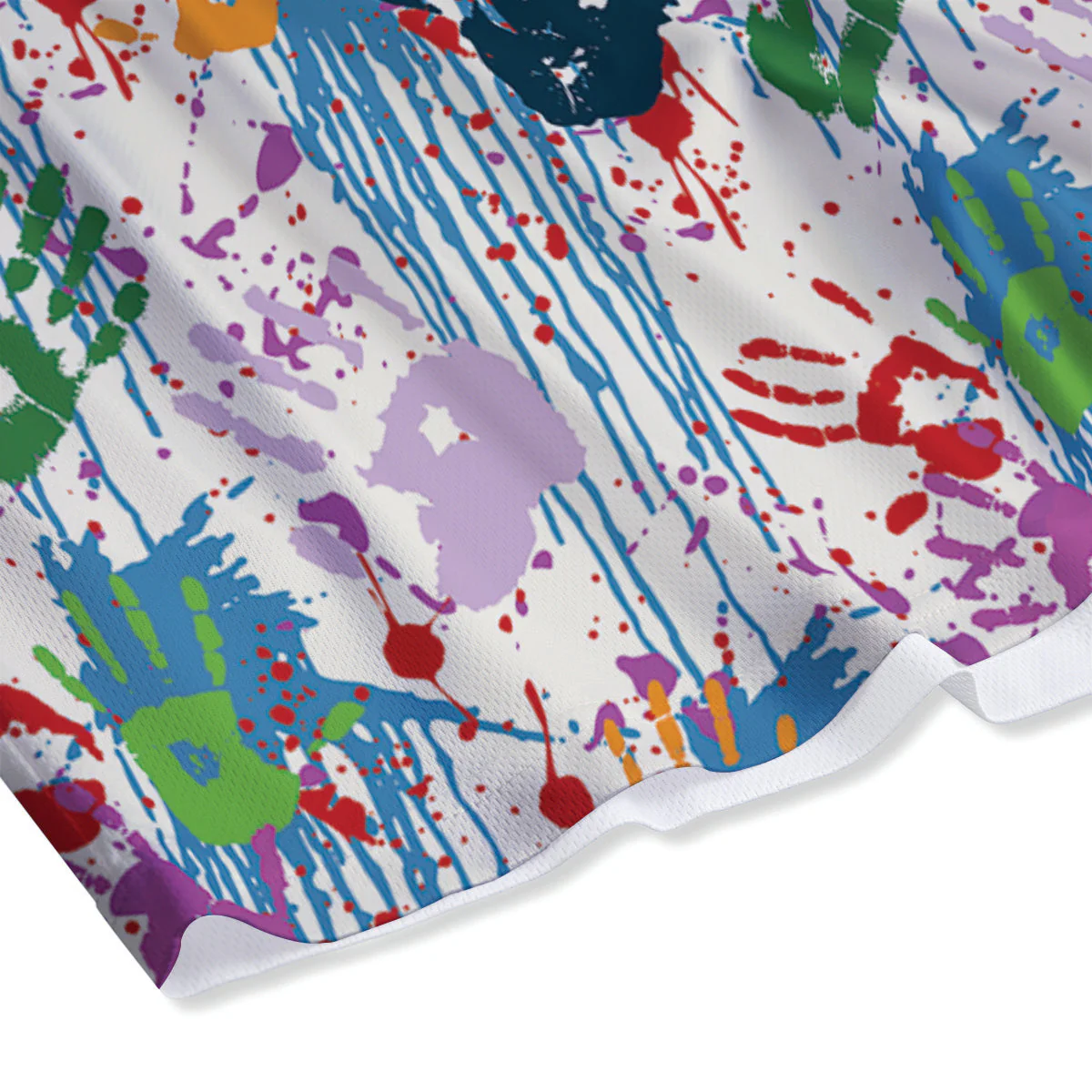 Abstract Hand Prints Colorful Print Pattern Mesh Shorts - Image 4