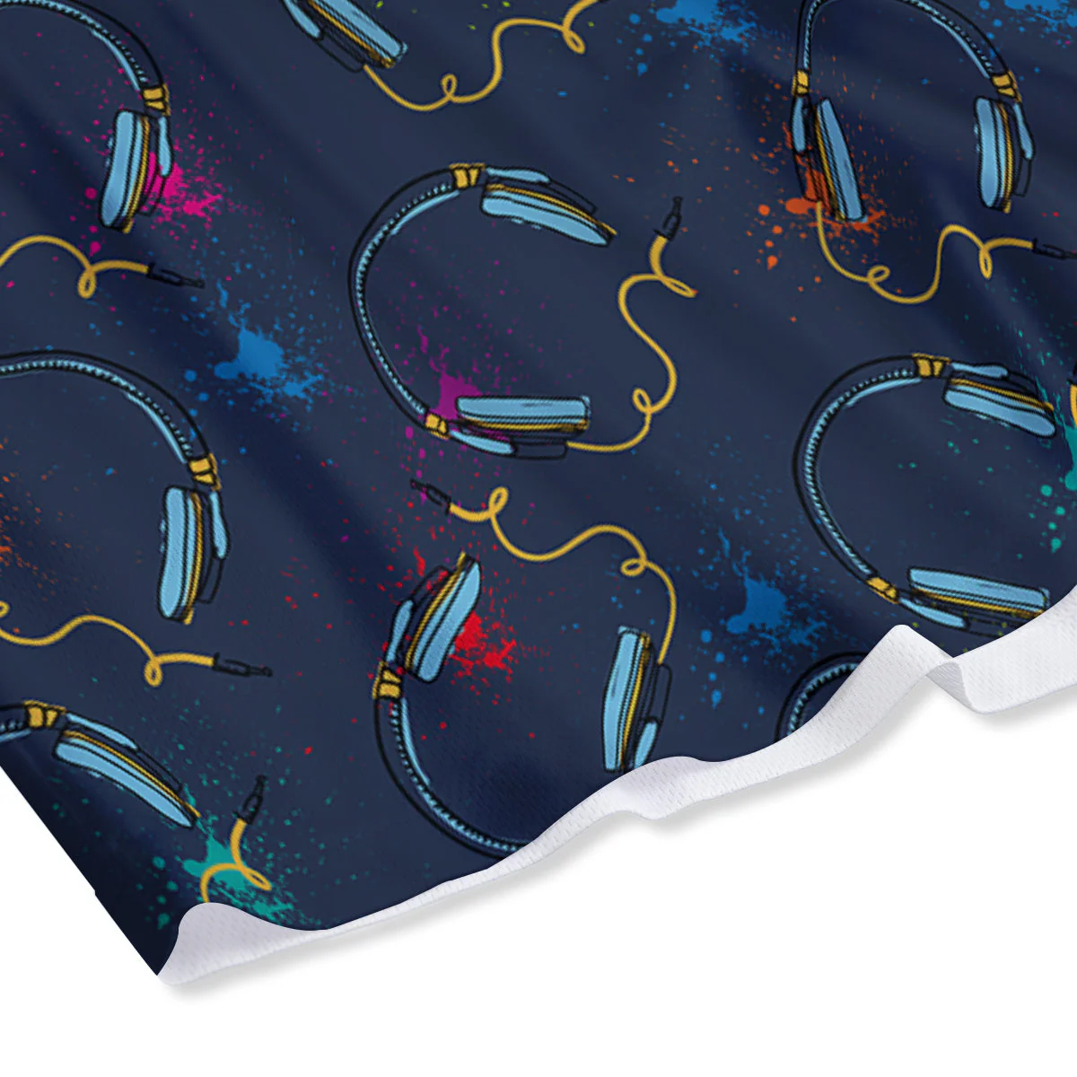 Abstract Headphone Blue Print Pattern Mesh Shorts - Image 4