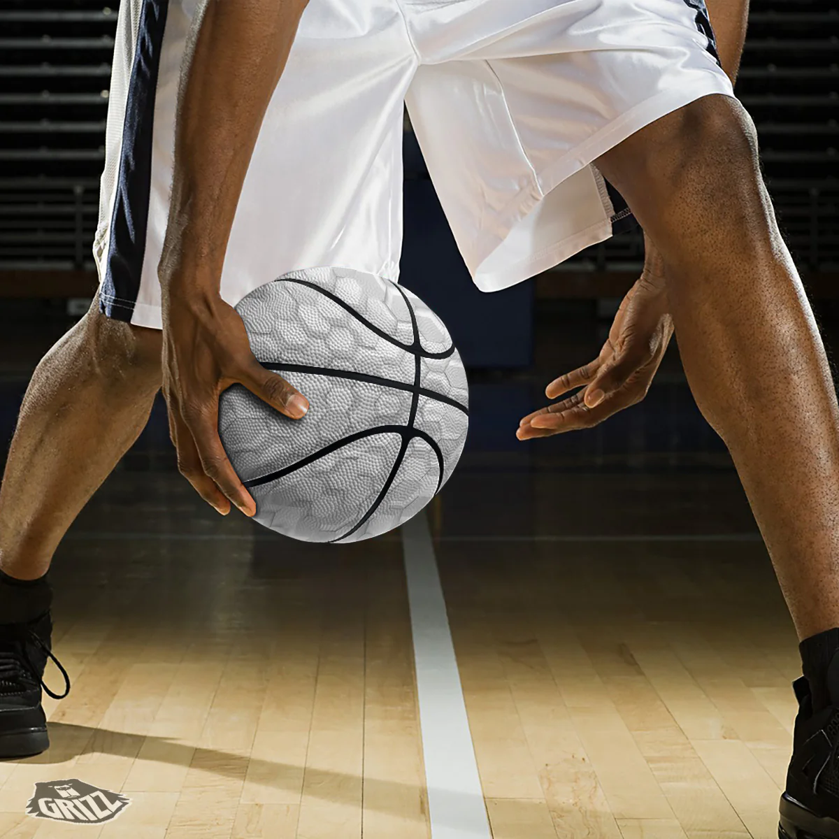 Abstract Hexagonal White 3D Print Pattern Basketball - Image 3