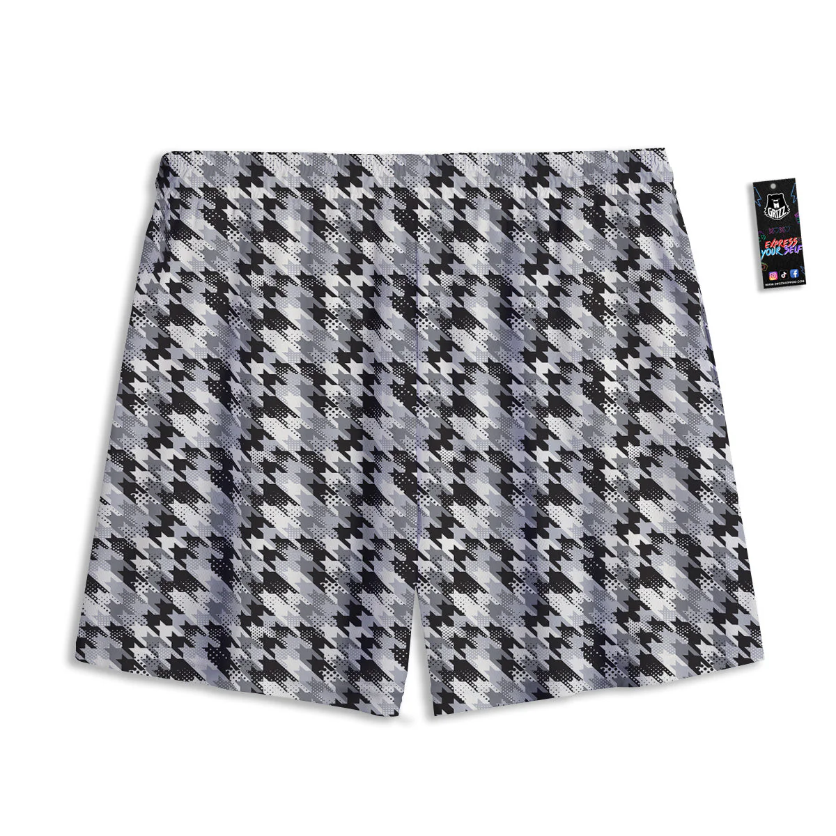 Abstract Houndstooth And Dots Print Pattern Mesh Shorts - Image 2