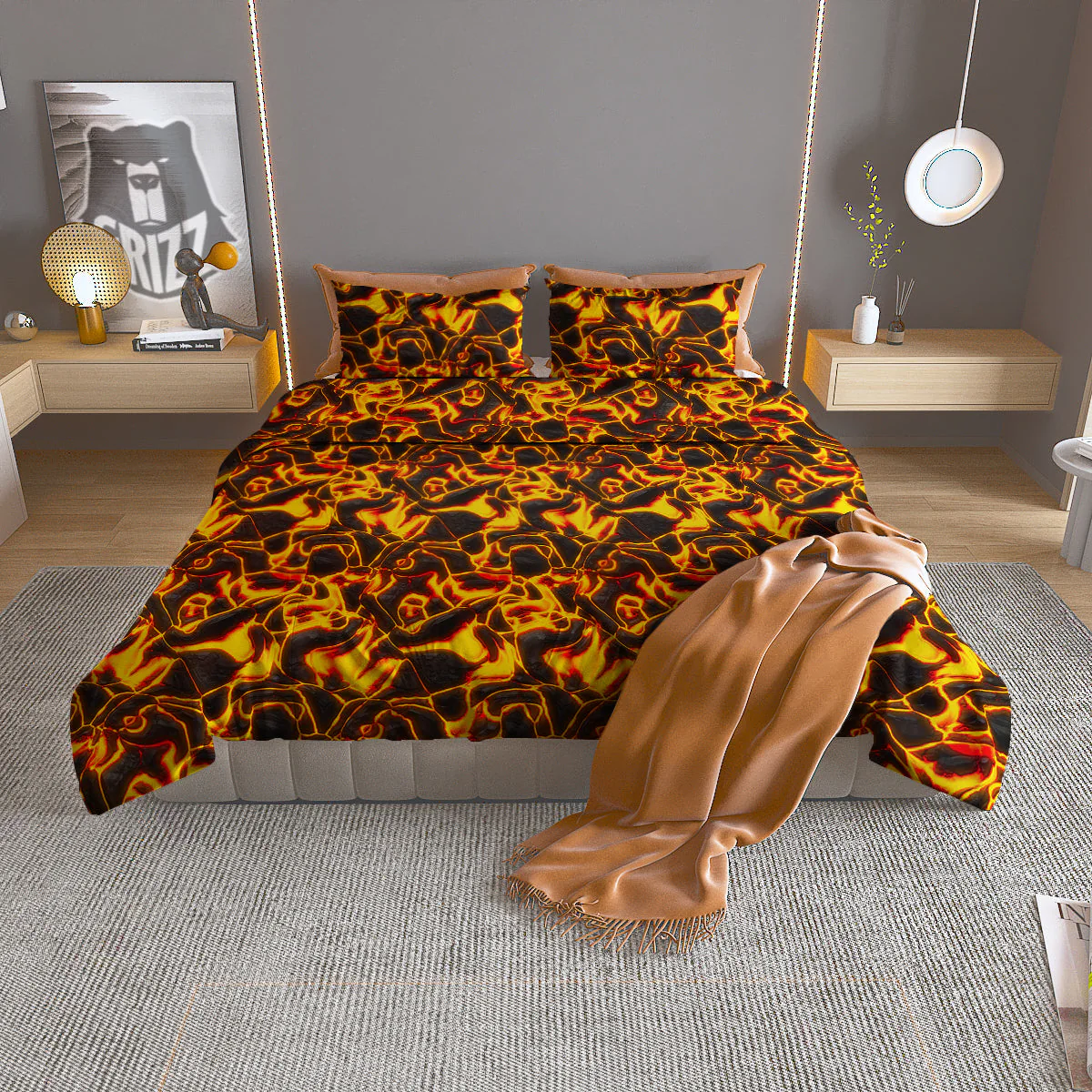 Abstract Lava And Fire Texture Print Duvet Cover Bedding Set