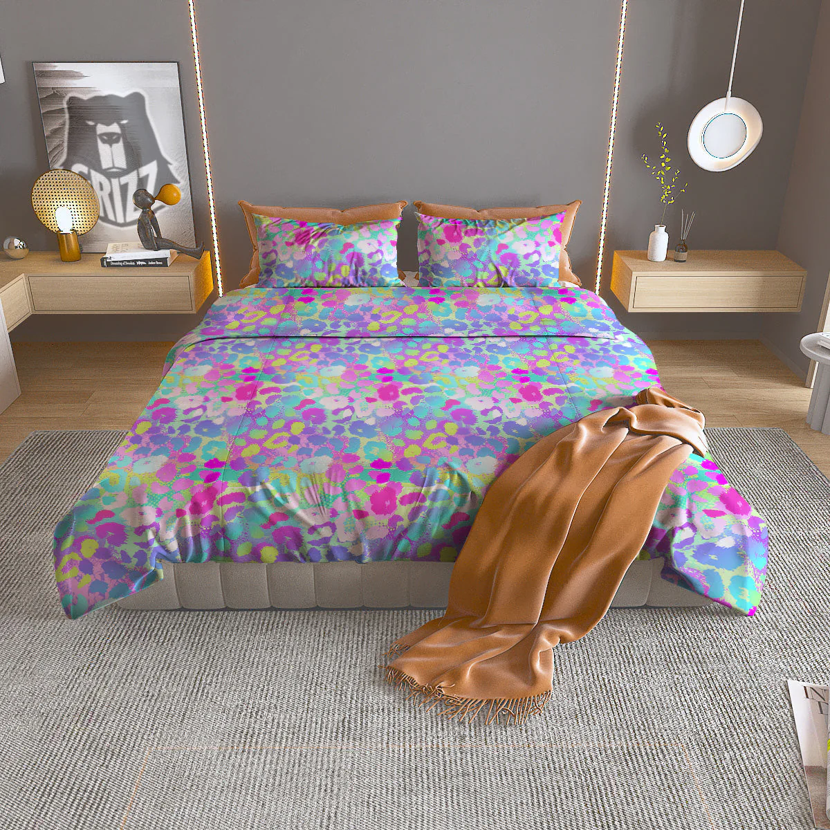 Abstract Leopard Tropical Pastel Print Pattern Duvet Cover Bedding Set
