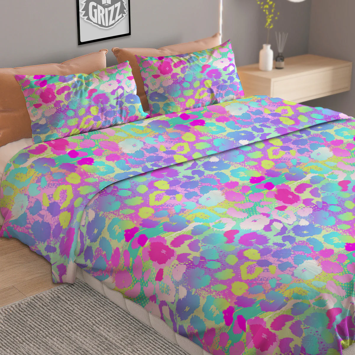 Abstract Leopard Tropical Pastel Print Pattern Duvet Cover Bedding Set - Image 2