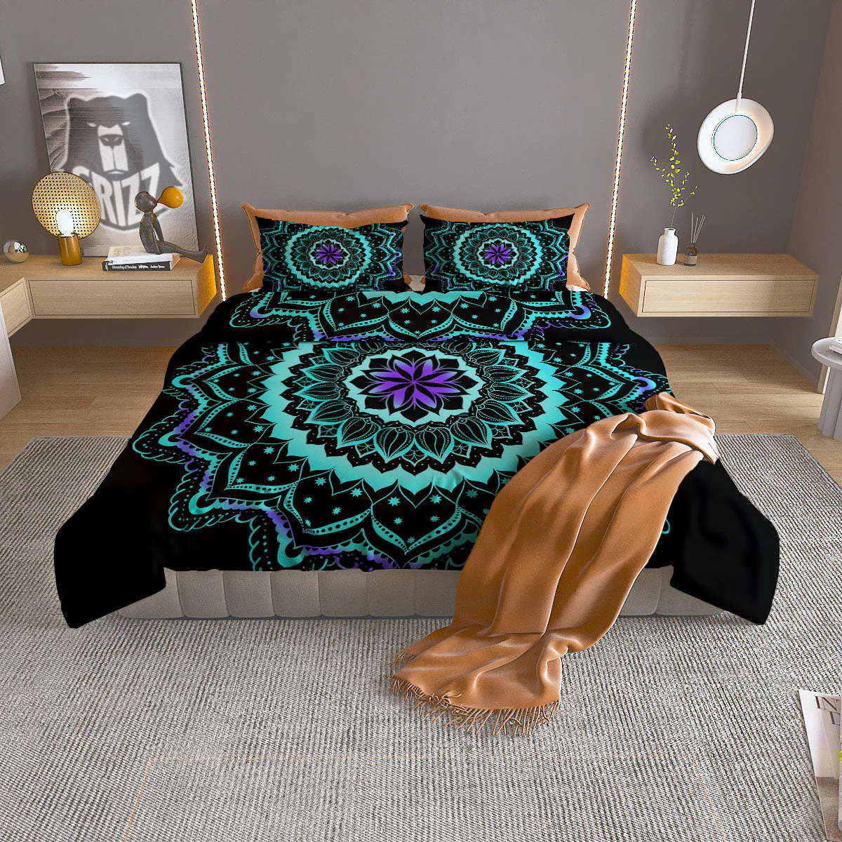 Abstract Mandala Teal And Purple Print Duvet Cover Bedding Set