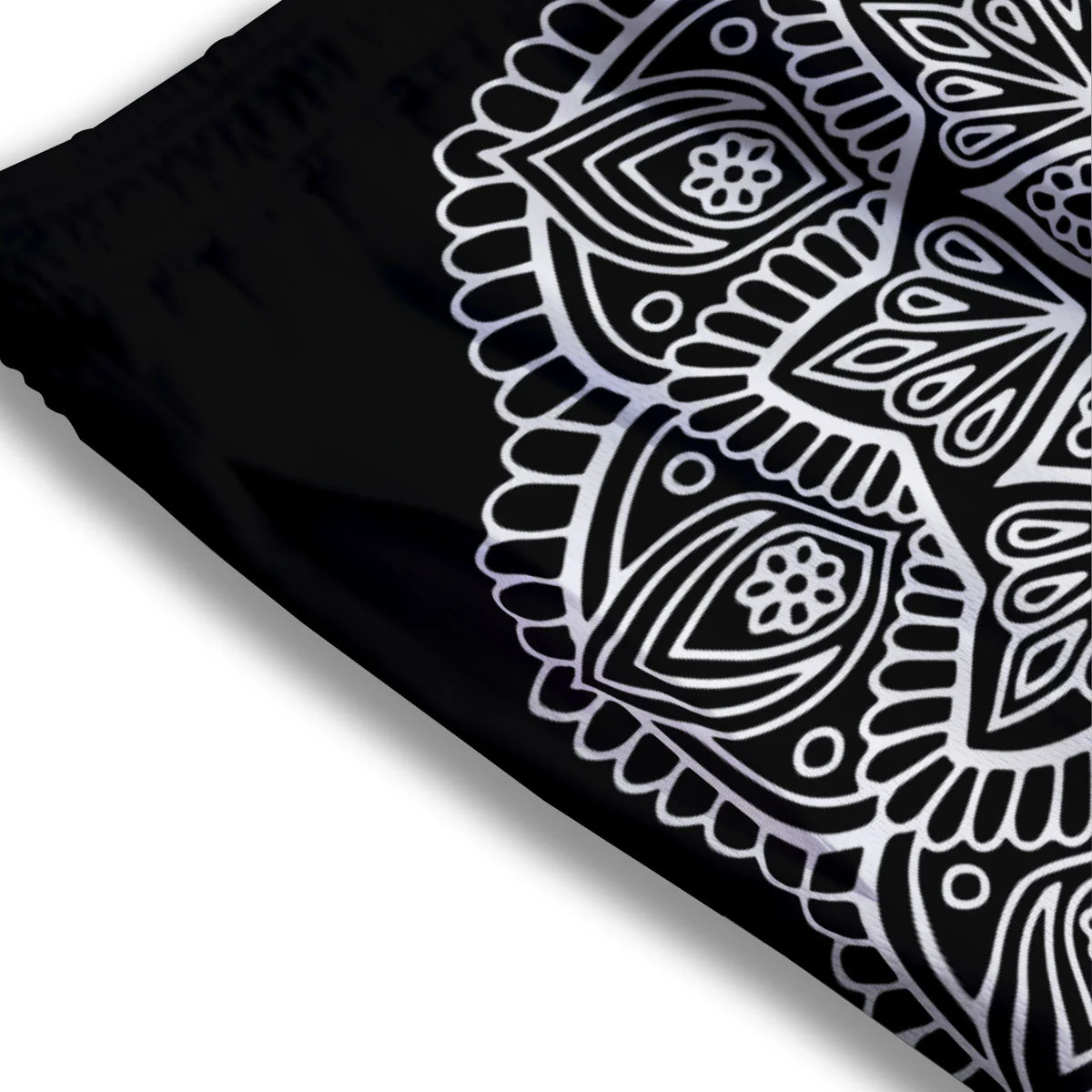 Abstract Mandala White And Black Print Mesh Shorts - Image 3