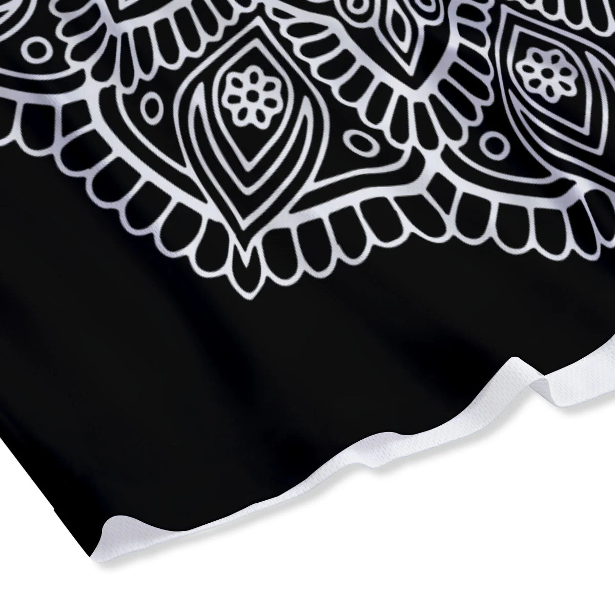 Abstract Mandala White And Black Print Mesh Shorts - Image 4