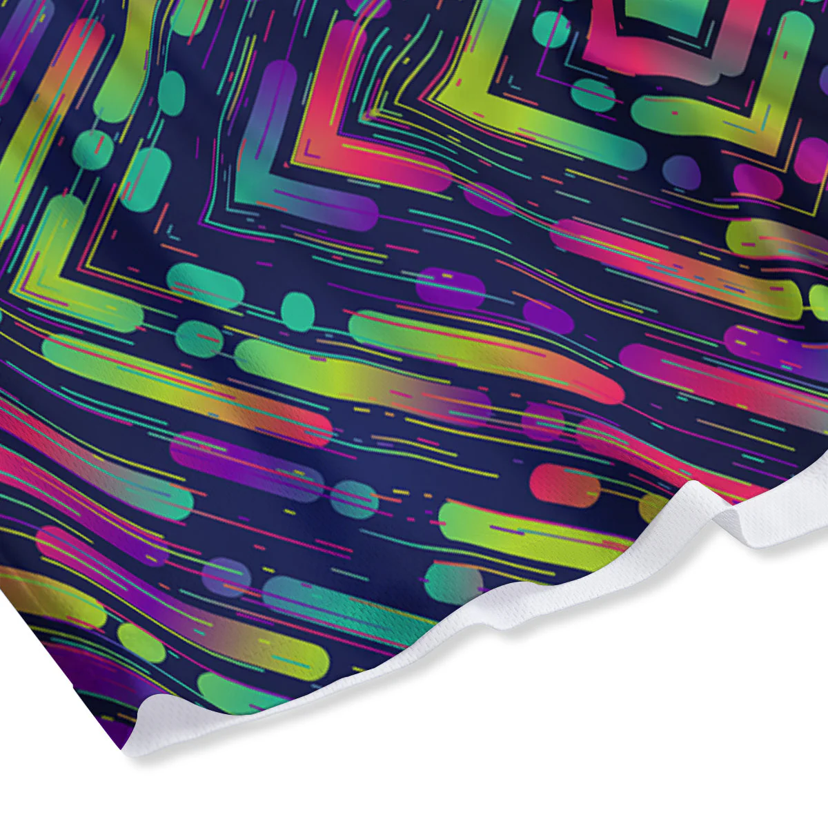 Abstract Neon Colorful Stripes Print Pattern Mesh Shorts - Image 4