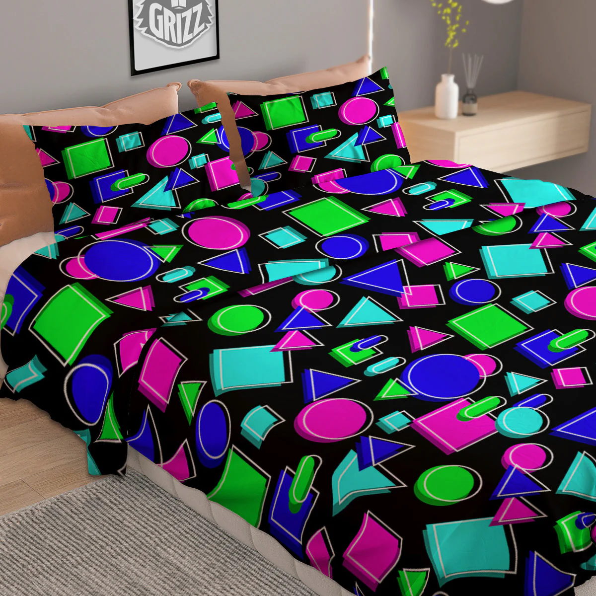 Abstract Neon Geometric Print Pattern Duvet Cover Bedding Set - Image 2
