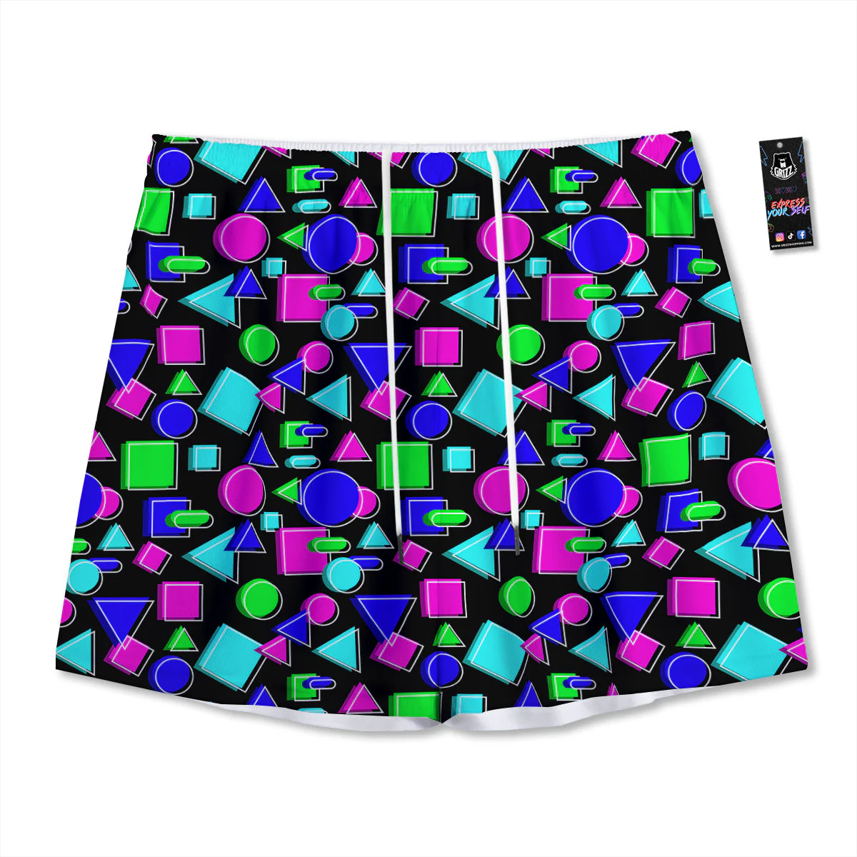 Abstract Neon Geometric Print Pattern Mesh Shorts