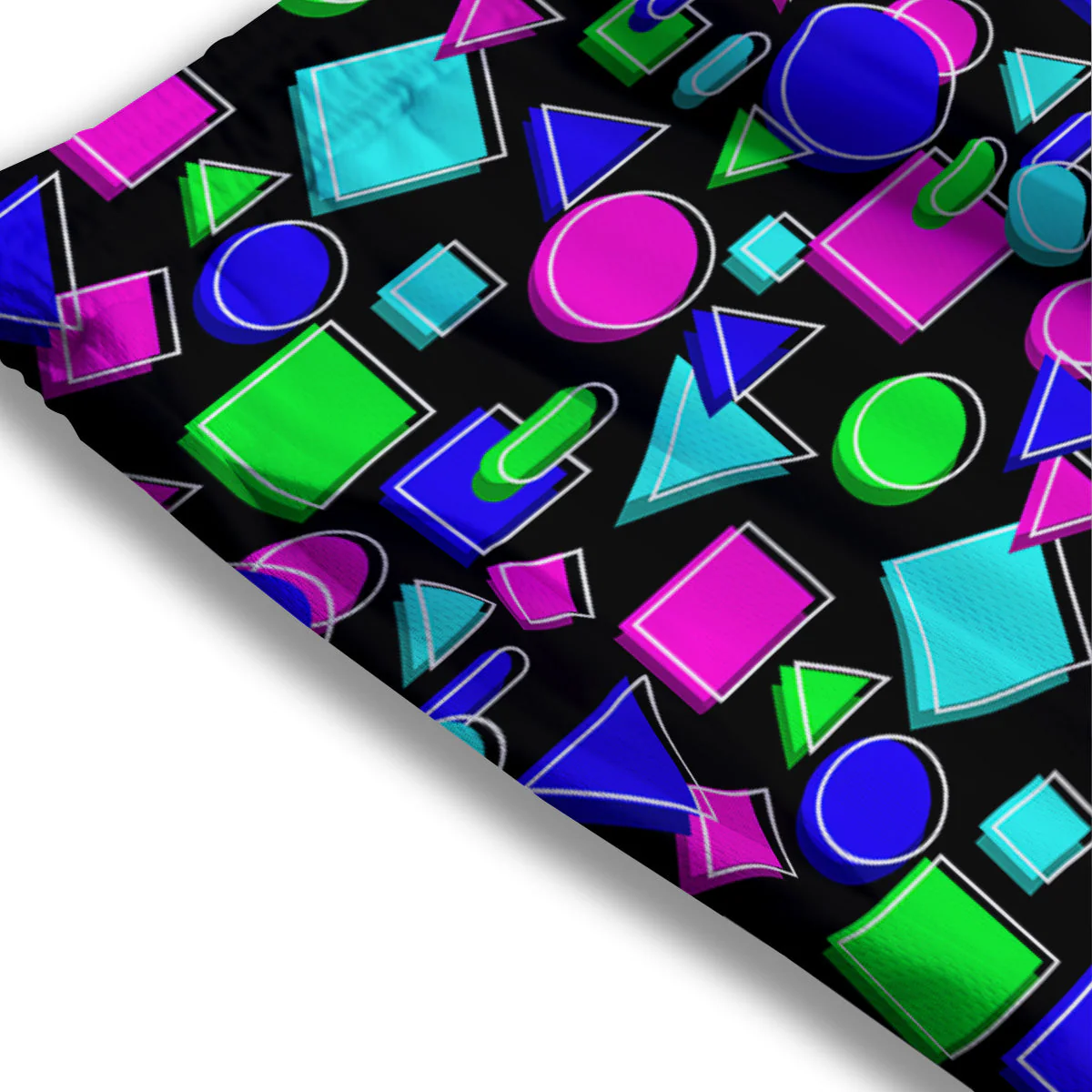 Abstract Neon Geometric Print Pattern Mesh Shorts - Image 3