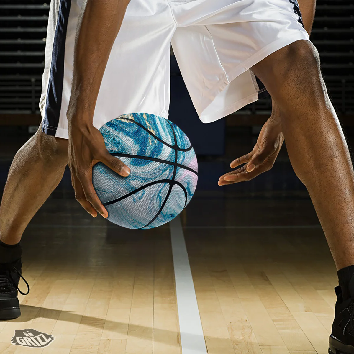 Abstract Ocean Marble Pink Blue Print Basketball - Image 3