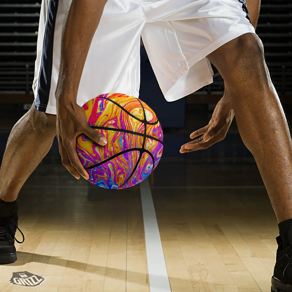Abstract Orange Psychedelic Print Basketball - Image 3