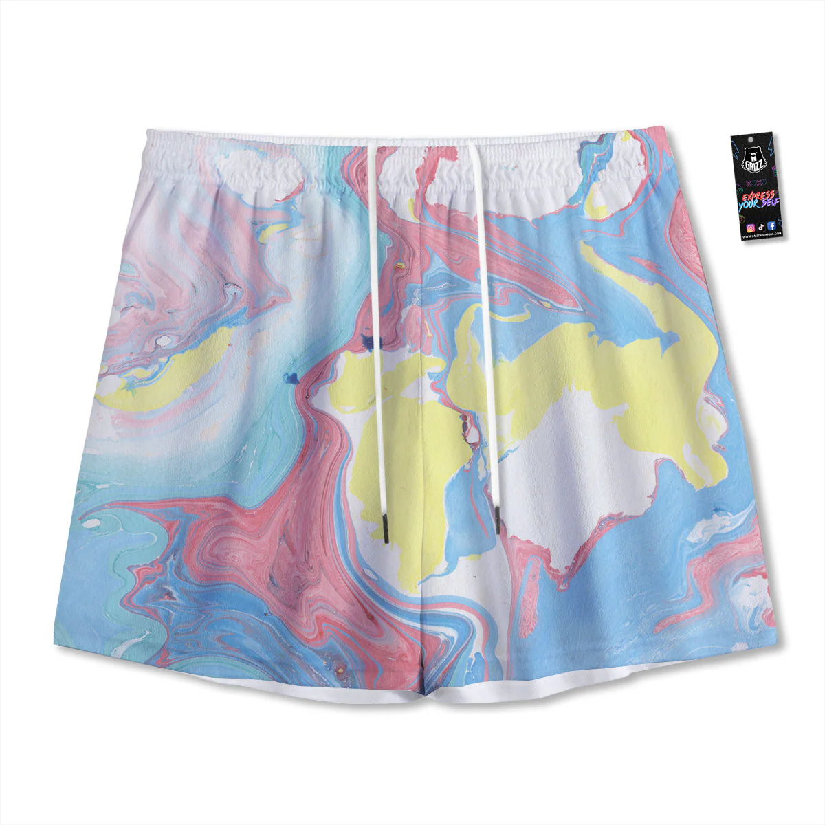 Abstract Pastel Texture Marble Print Mesh Shorts
