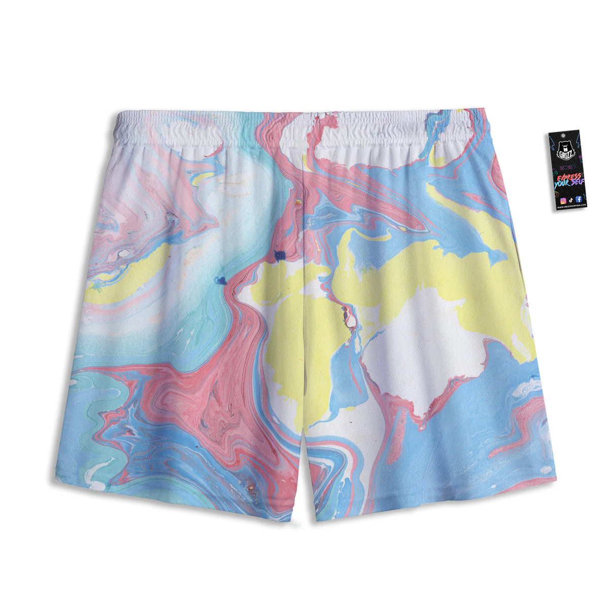 Abstract Pastel Texture Marble Print Mesh Shorts - Image 2