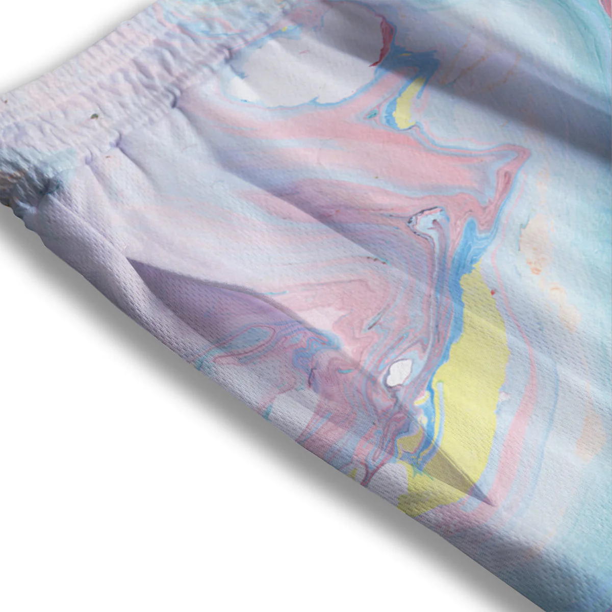 Abstract Pastel Texture Marble Print Mesh Shorts - Image 3