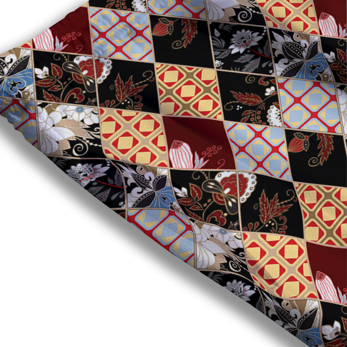 Abstract Patchwork Floral Print Pattern Mesh Shorts - Image 3