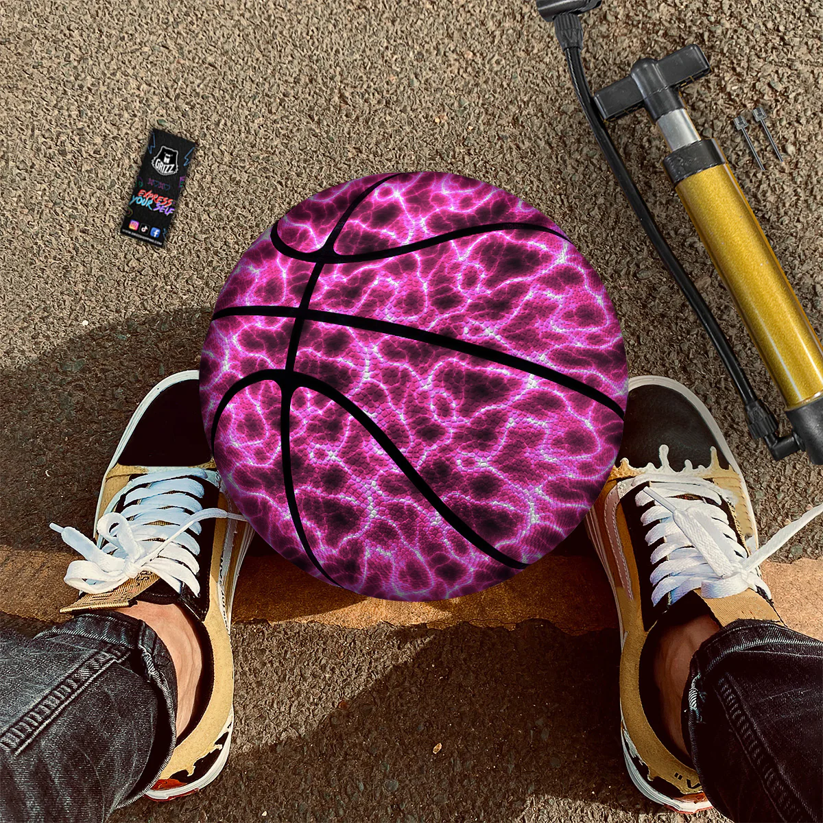 Abstract Pink Electrical Sparks Print Pattern Basketball - Image 2