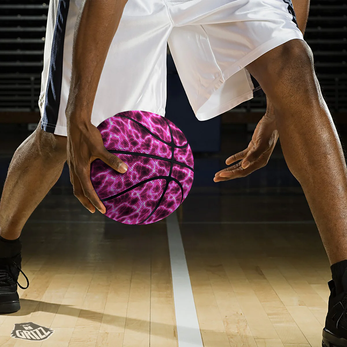 Abstract Pink Electrical Sparks Print Pattern Basketball - Image 3