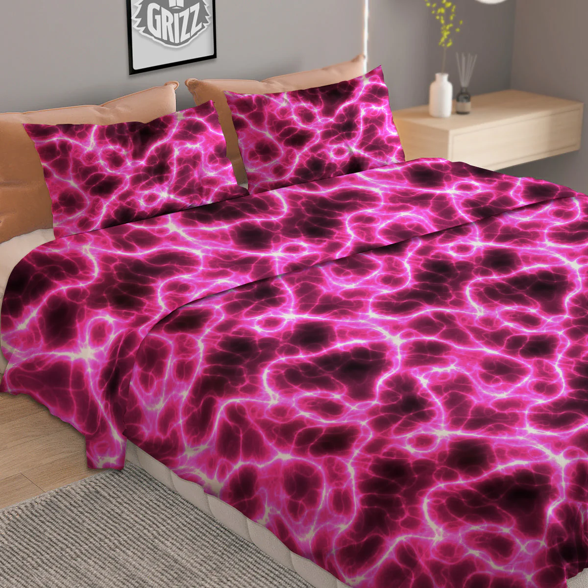 Abstract Pink Electrical Sparks Print Pattern Duvet Cover Bedding Set - Image 2