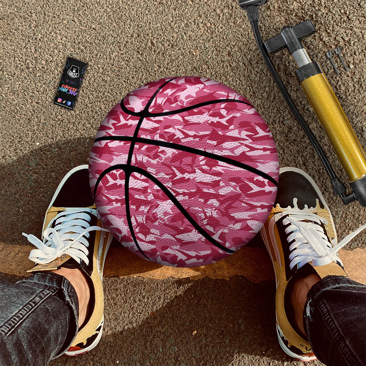 Abstract Pink Shark Camo Print Pattern Basketball - Image 2