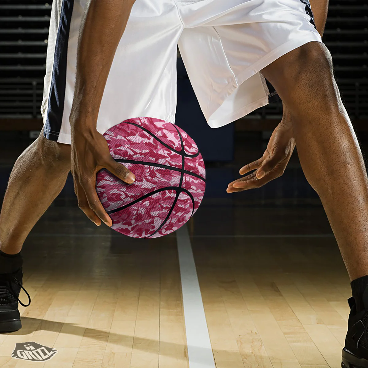 Abstract Pink Shark Camo Print Pattern Basketball - Image 3