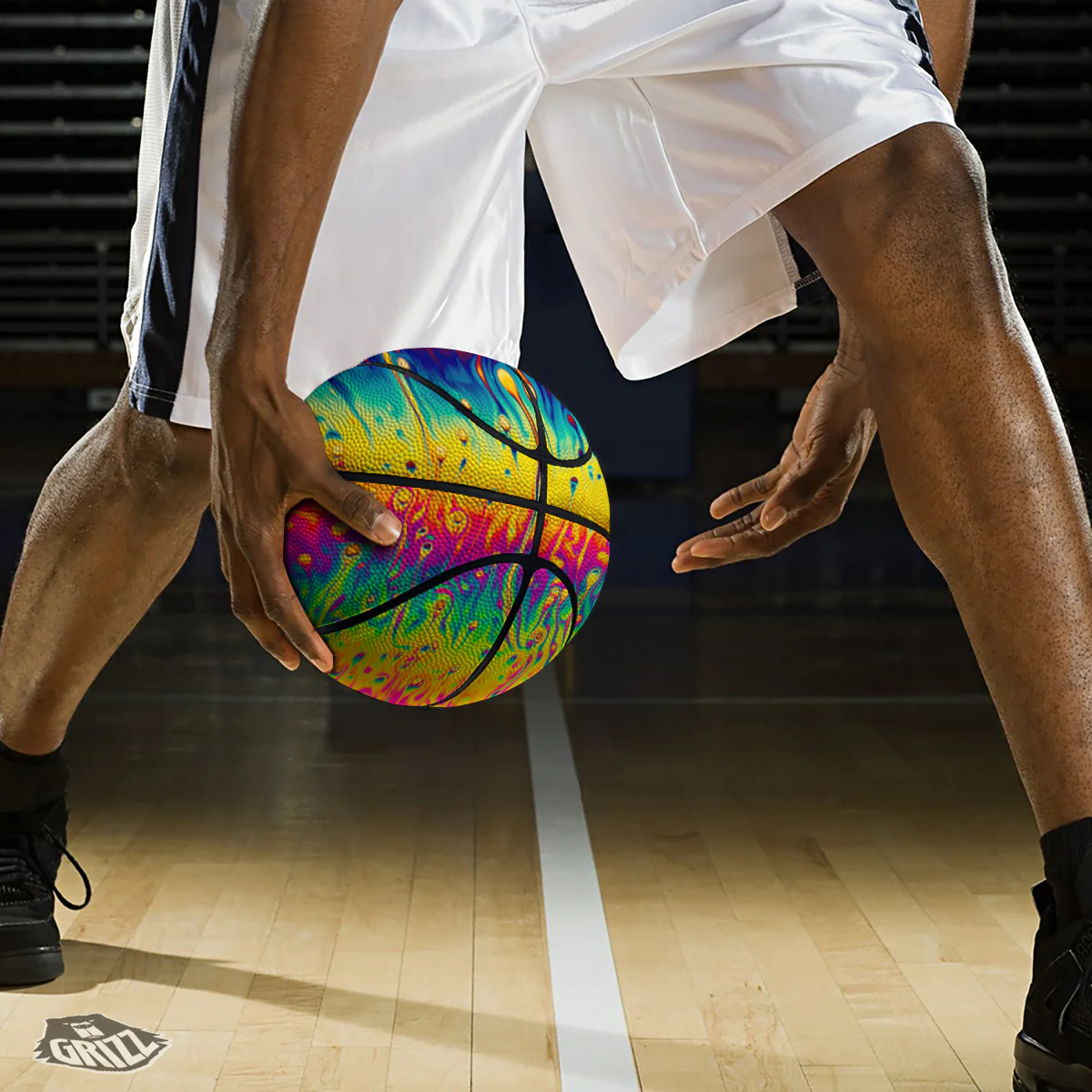 Abstract Psychedelic Rainbow Acid Print Basketball - Image 3