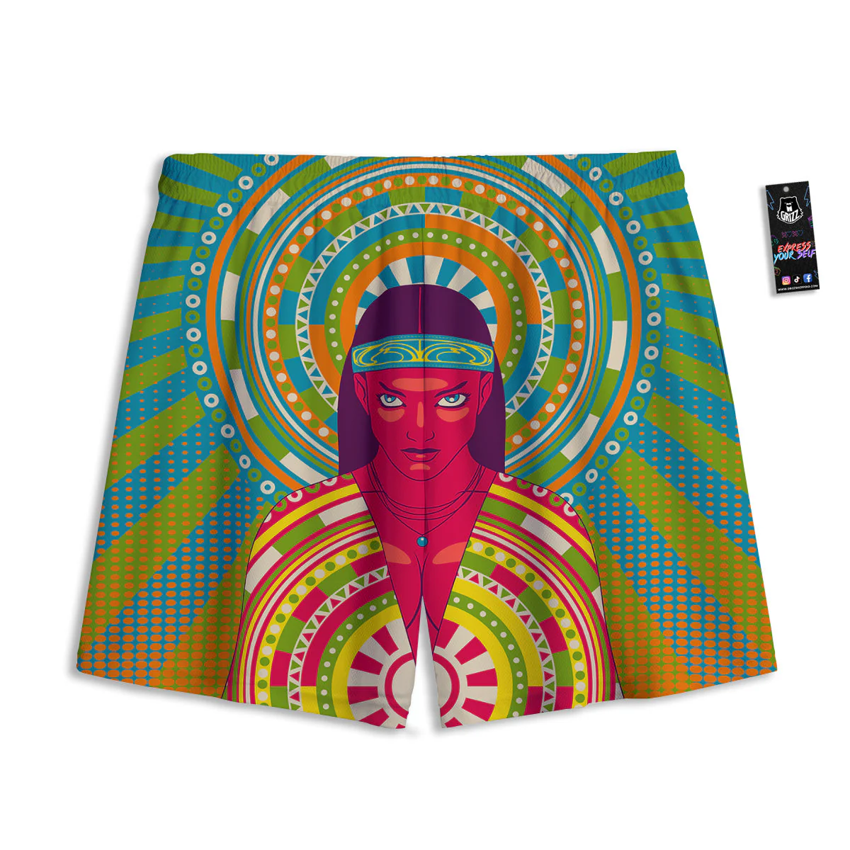Abstract Psychedelic Women Print Mesh Shorts - Image 2