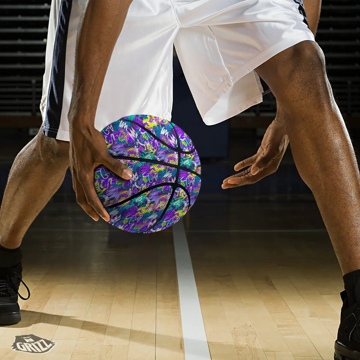 Abstract Purple Graffiti Print Pattern Basketball - Image 3